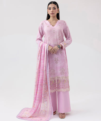 Women Printed Embroidered 3 Piece Suit - UDE209