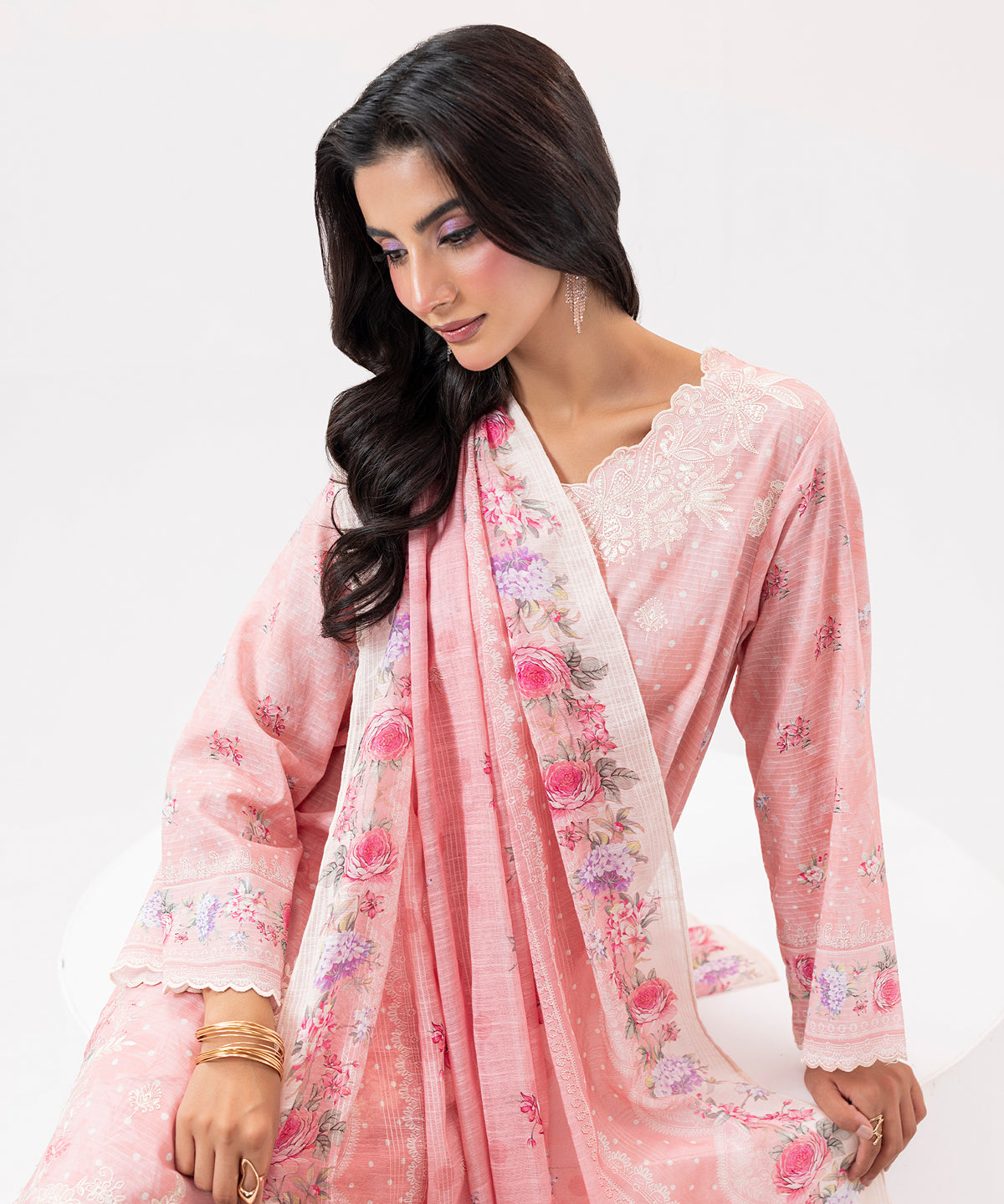 Women Printed Embroidered 3 Piece Suit - UDE210