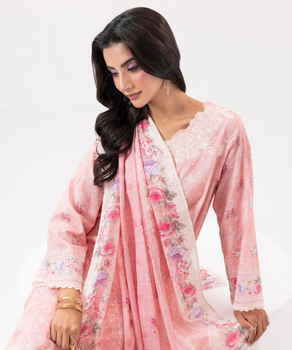 Women Printed Embroidered 3 Piece Suit - UDE210