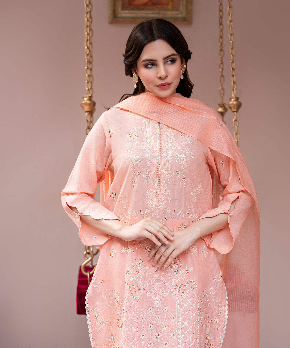 Women Solid Embroidered 3 Piece Suit - UDE233