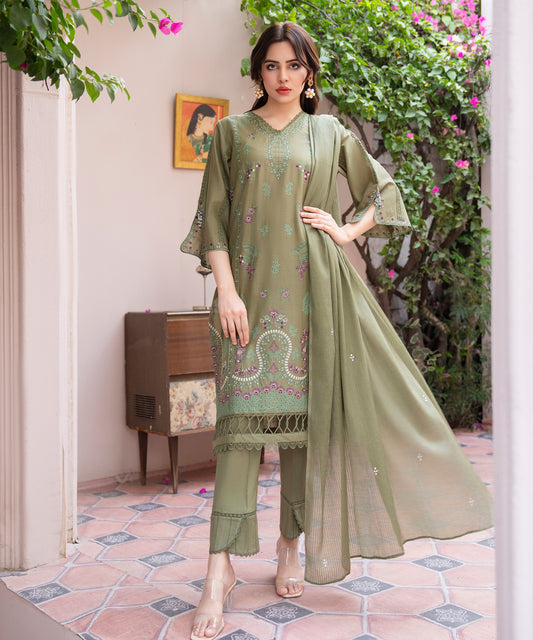 Women Solid Embroidered 3 Piece Suit - UDE235