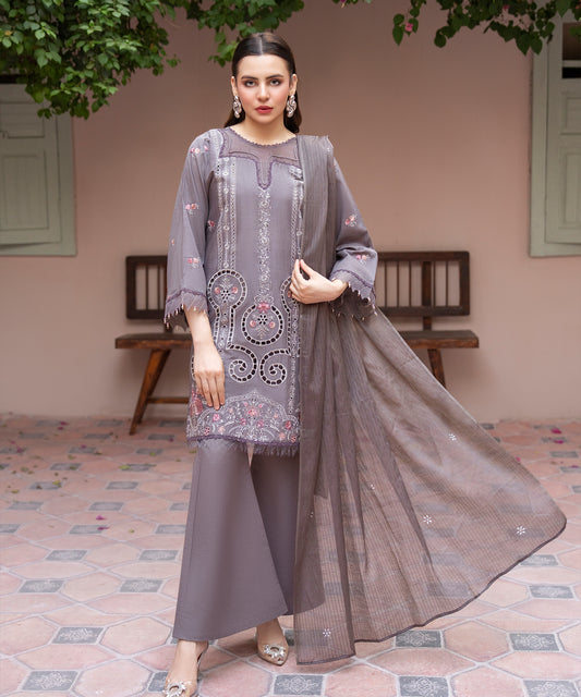 Women Solid Embroidered 3 Piece Suit - UDE236