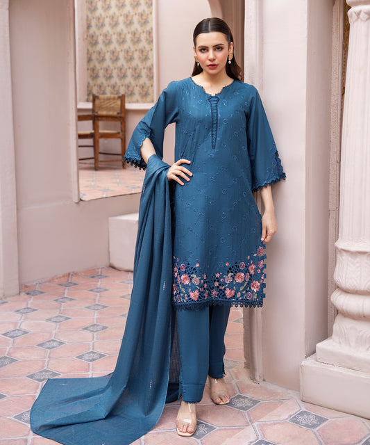 Women Solid Embroidered 3 Piece Suit - UDE237