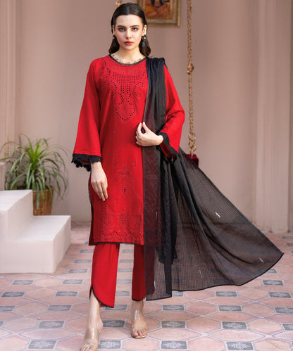 Women Solid Embroidered 3 Piece Suit - UDE239