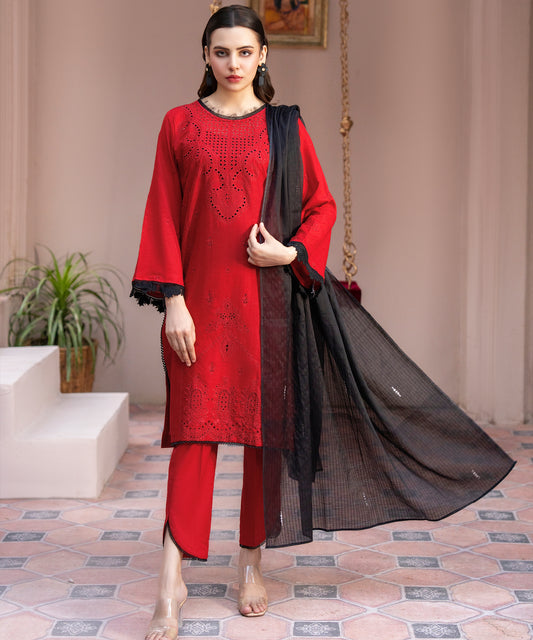 Women Solid Embroidered 3 Piece Suit - UDE239
