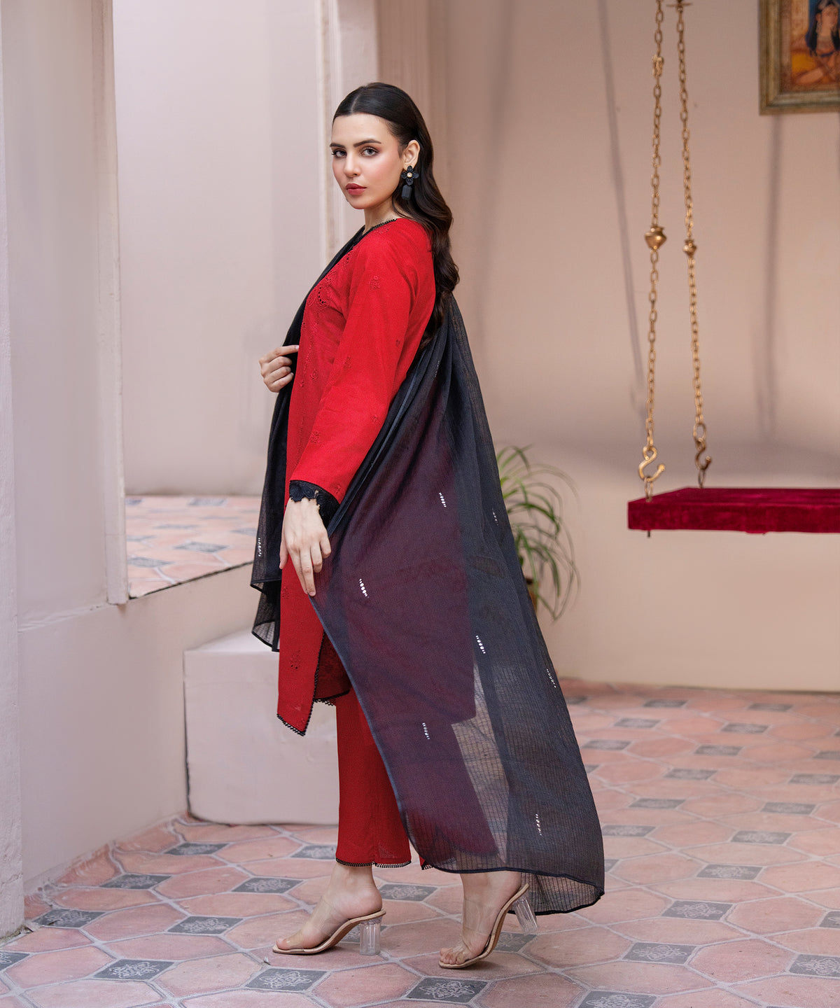 Women Solid Embroidered 3 Piece Suit - UDE239