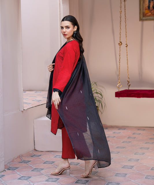 Women Solid Embroidered 3 Piece Suit - UDE239