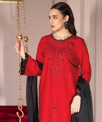 Women Solid Embroidered 3 Piece Suit - UDE239