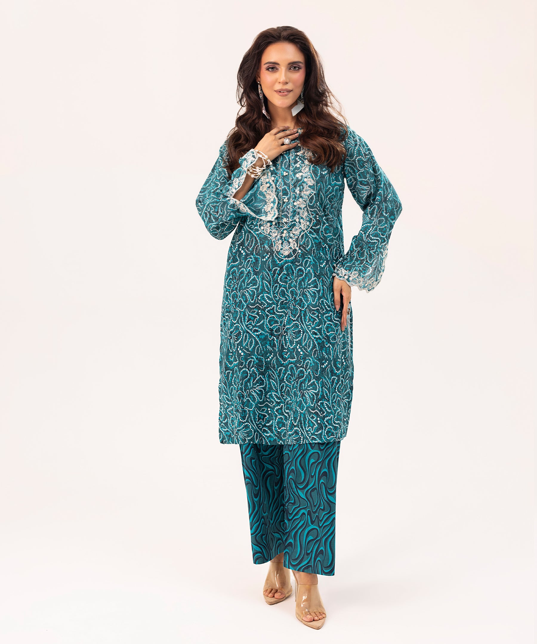2PC Printed Embroidered Suit - LDS 1108