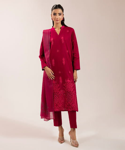 Women Solid Embroidered 3 Piece Suit - UDE240