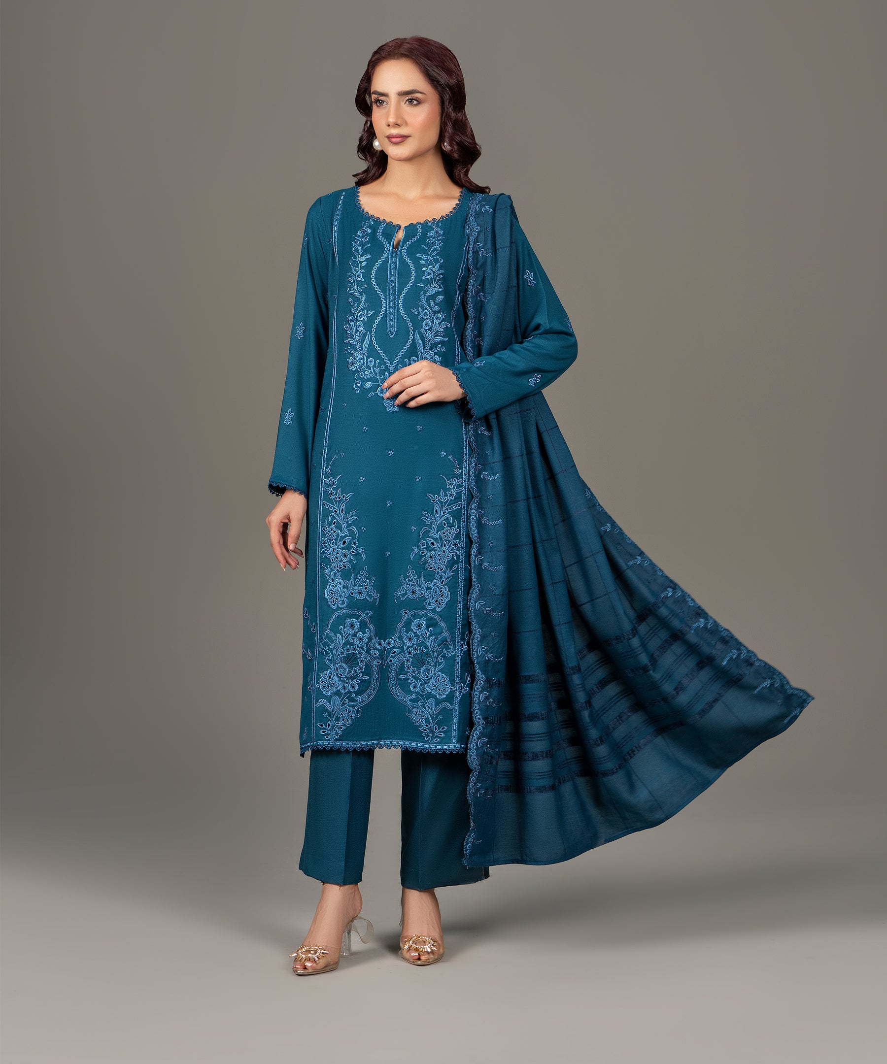 3PC Dhanak Embroidered - 2402