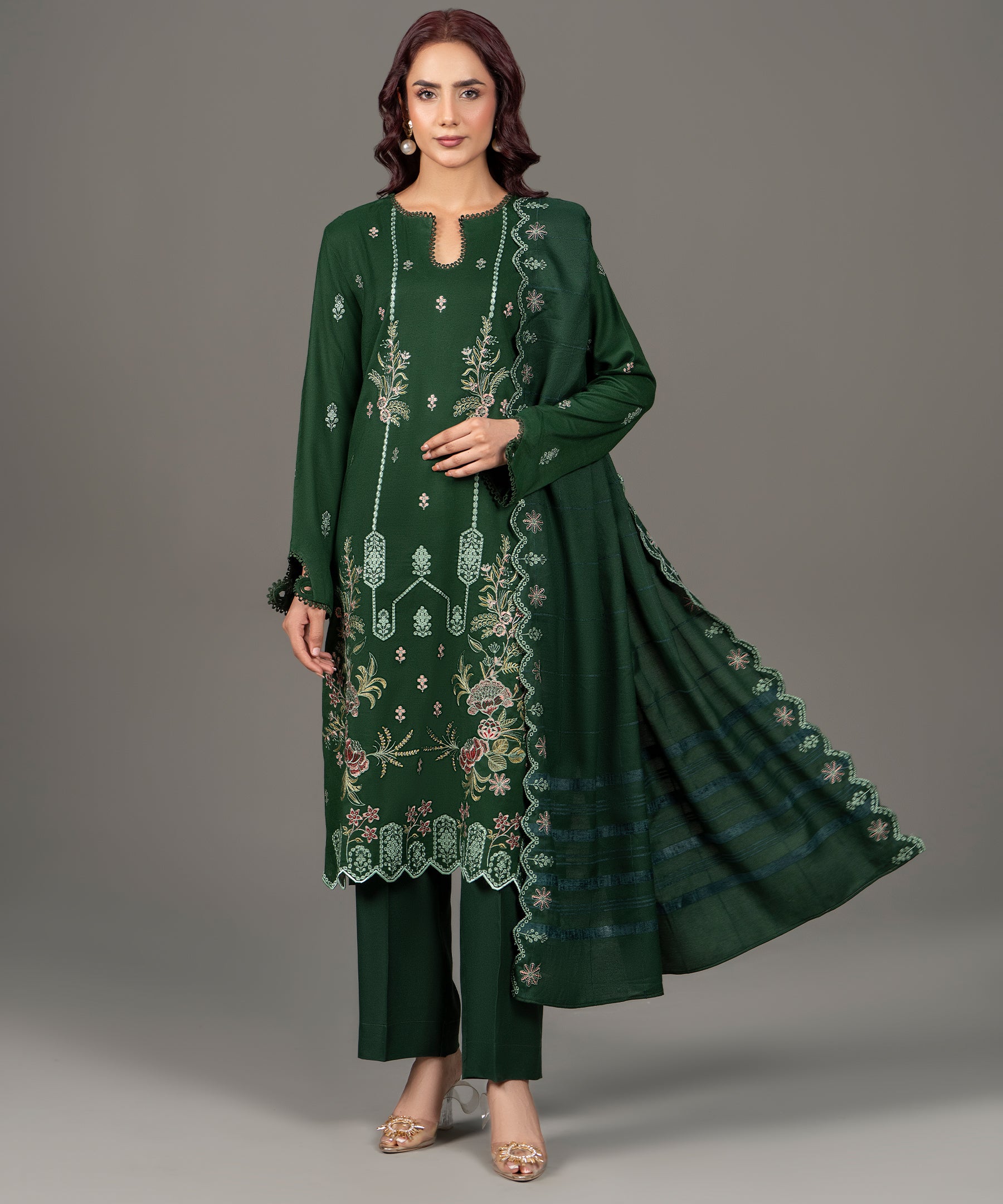 3PC Dhanak Embroidered - 2403