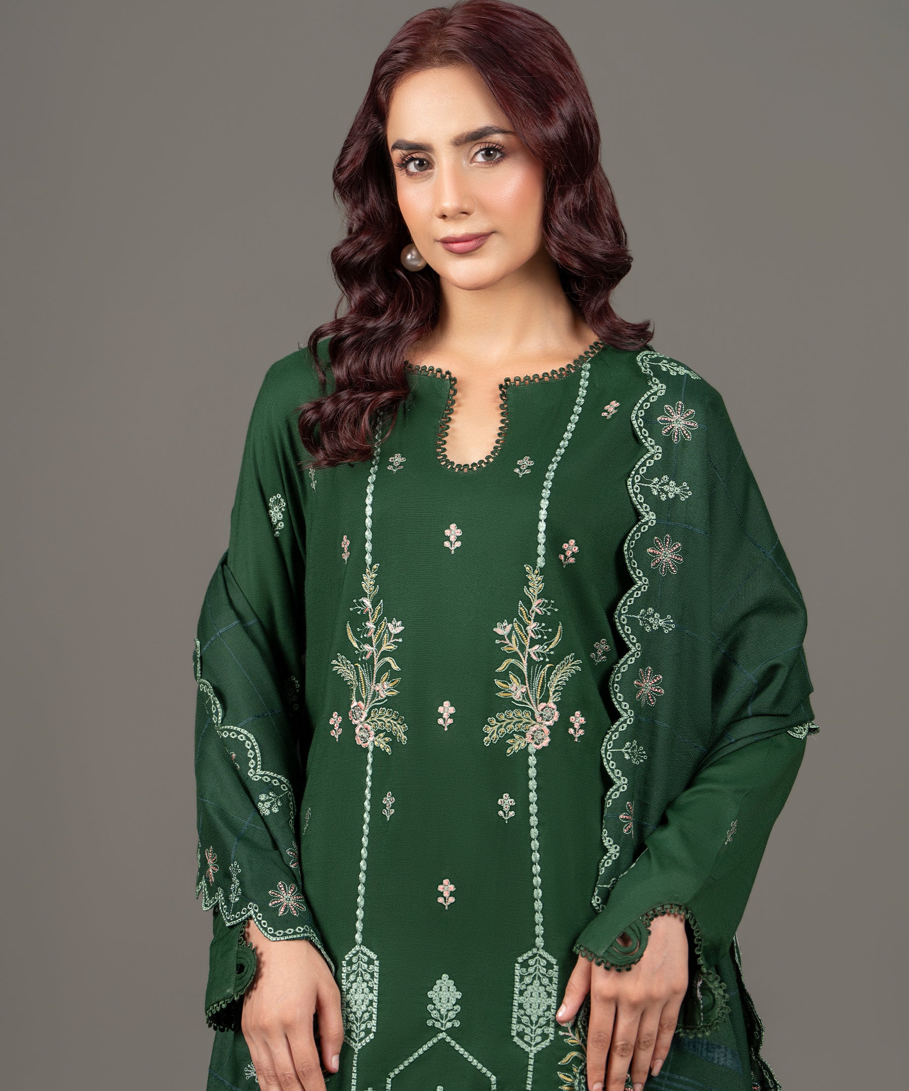 3PC Dhanak Embroidered - 2403