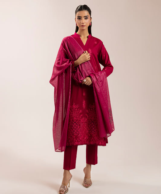 Women Solid Embroidered 3 Piece Suit - UDE240