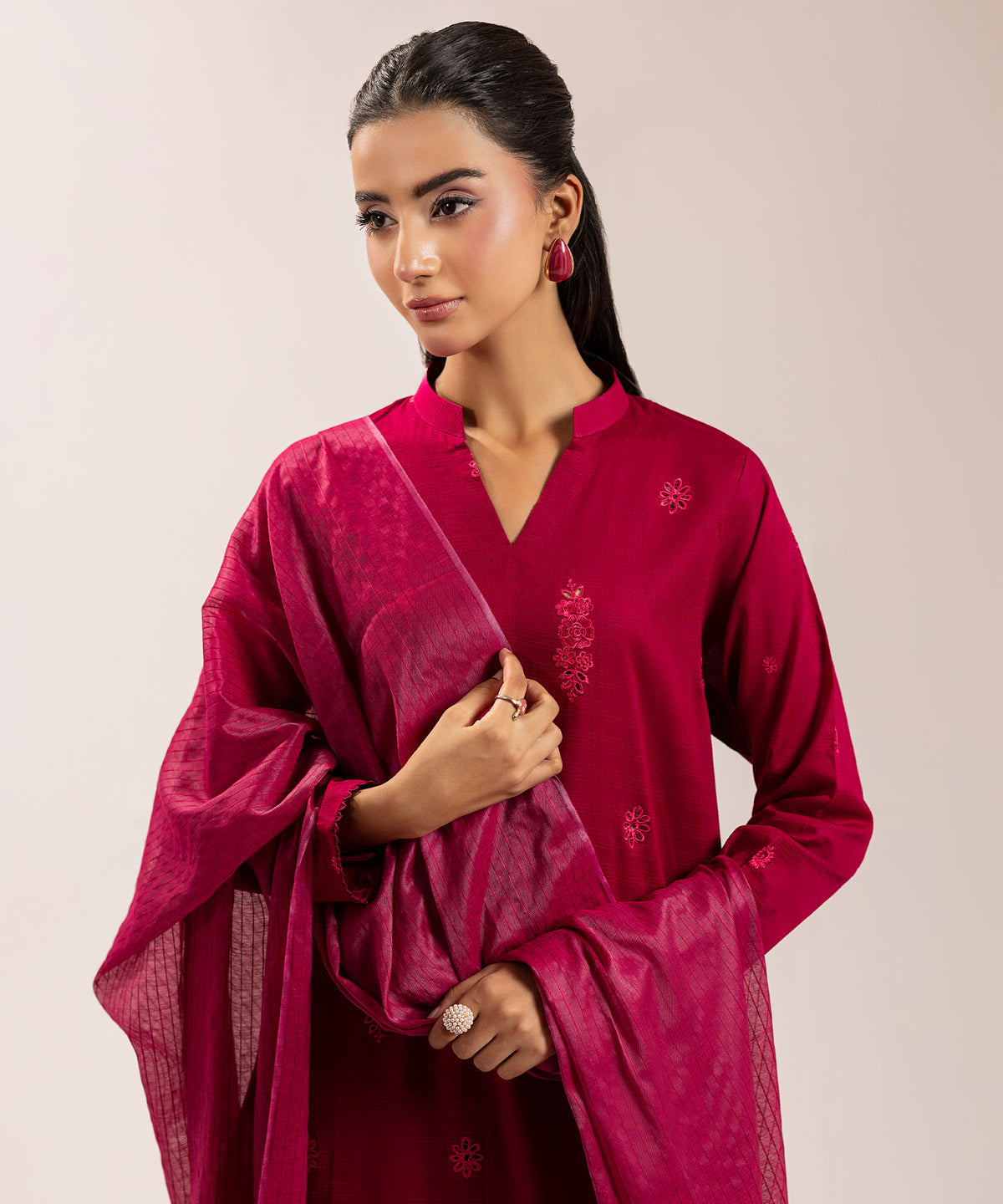 Women Solid Embroidered 3 Piece Suit - UDE240