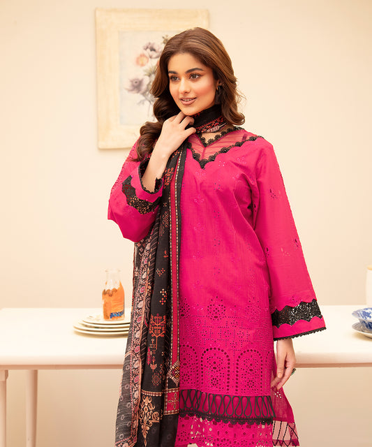 Women Solid Embroidered 3 Piece Suit - UDE242