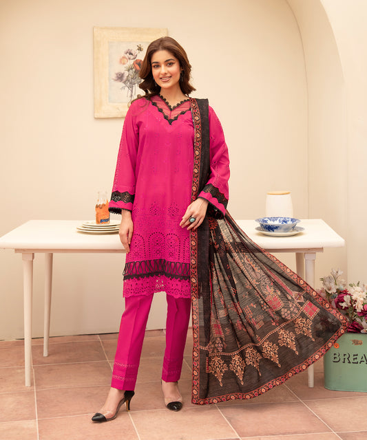 Women Solid Embroidered 3 Piece Suit - UDE242