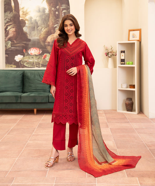 Women Solid Embroidered 3 Piece Suit - UDE244