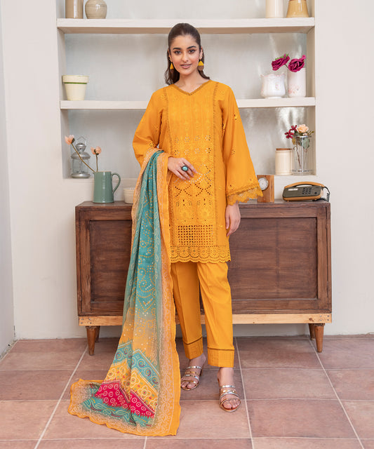 Women Solid Embroidered 3 Piece Suit - UDE246
