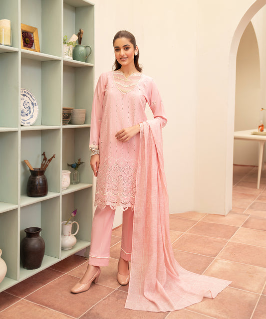 Women Solid Embroidered 3 Piece Suit - UDE249