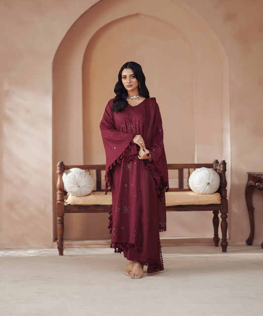 Women Solid Embroidered 3 Piece Suit - UDE251