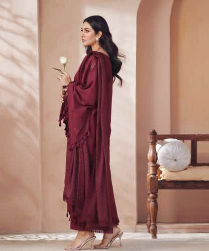 Women Solid Embroidered 3 Piece Suit - UDE251