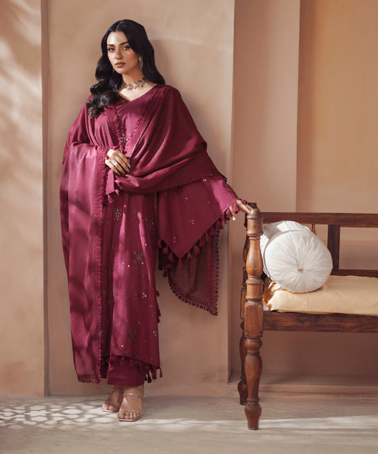 Women Solid Embroidered 3 Piece Suit - UDE251