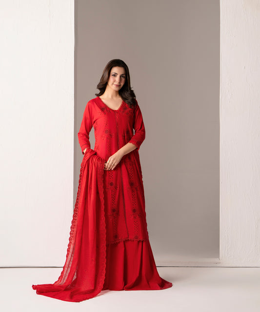 Women Solid Embroidered 3 Piece Suit - UDE252