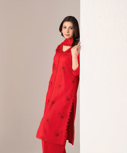 Women Solid Embroidered 3 Piece Suit - UDE252