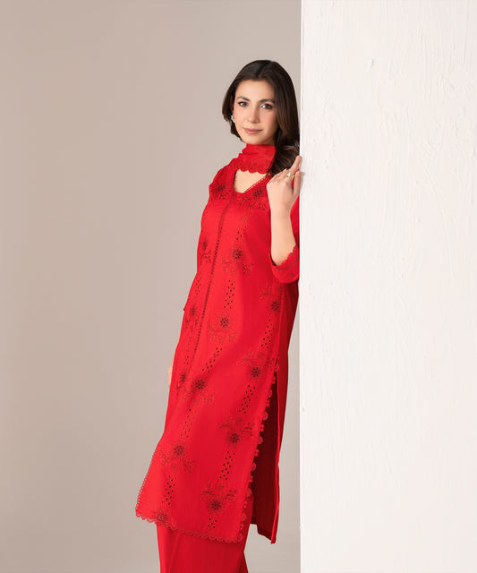 Women Solid Embroidered 3 Piece Suit - UDE252