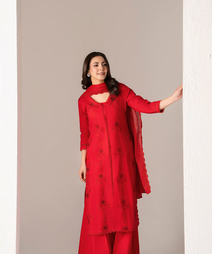 Women Solid Embroidered 3 Piece Suit - UDE252