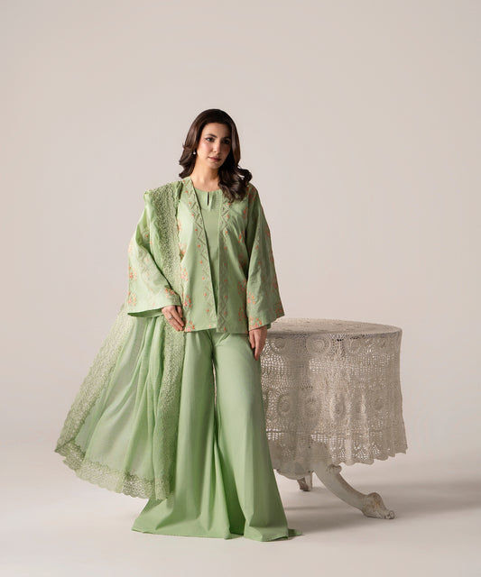 Women Solid Embroidered 3 Piece Suit - UDE254