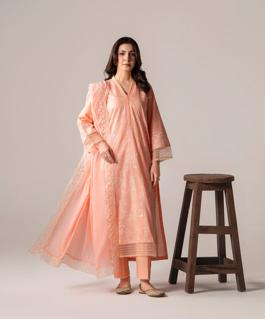 Women Solid Embroidered 3 Piece Suit - UDE255