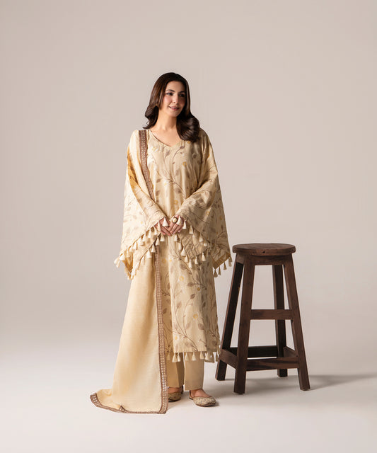 Women Solid Embroidered 3 Piece Suit - UDE258