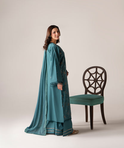 Women Solid Embroidered 3 Piece Suit - UDE259