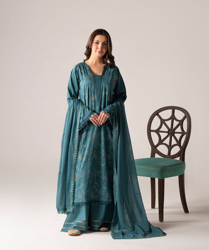 Women Solid Embroidered 3 Piece Suit - UDE259