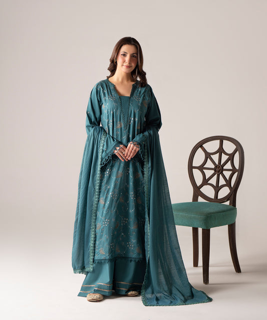 Women Solid Embroidered 3 Piece Suit - UDE259