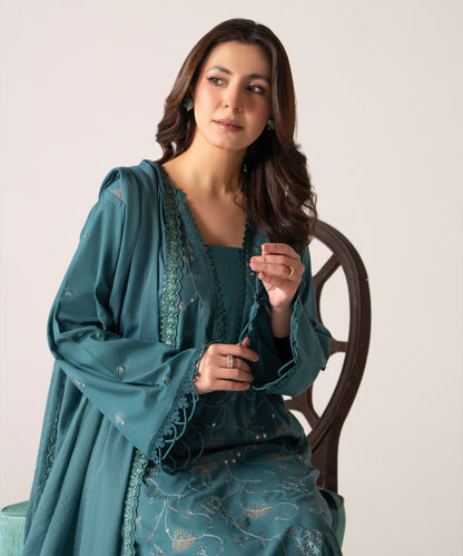 Women Solid Embroidered 3 Piece Suit - UDE259