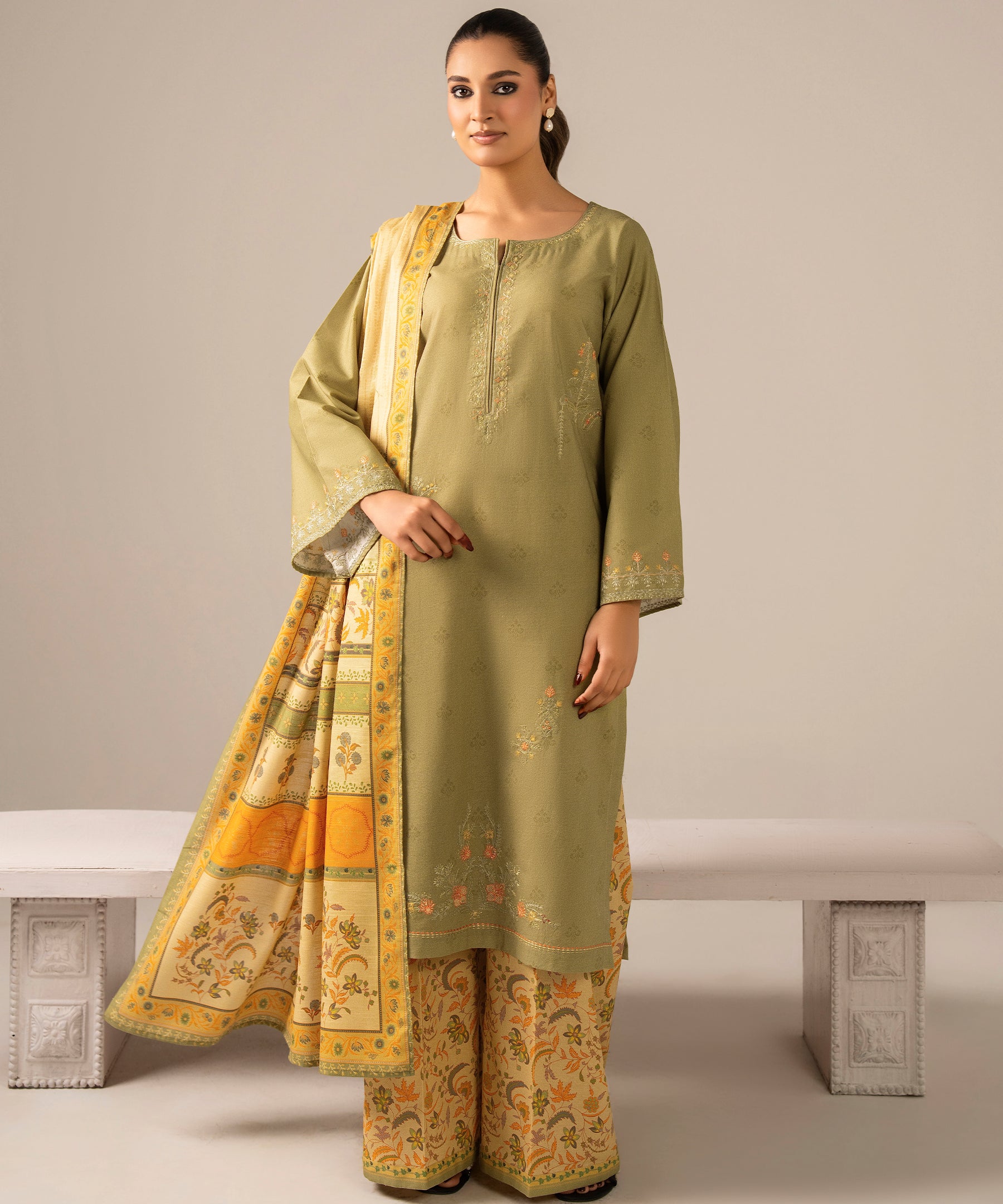 3PC Printed Embroidered Khaddar - 2601