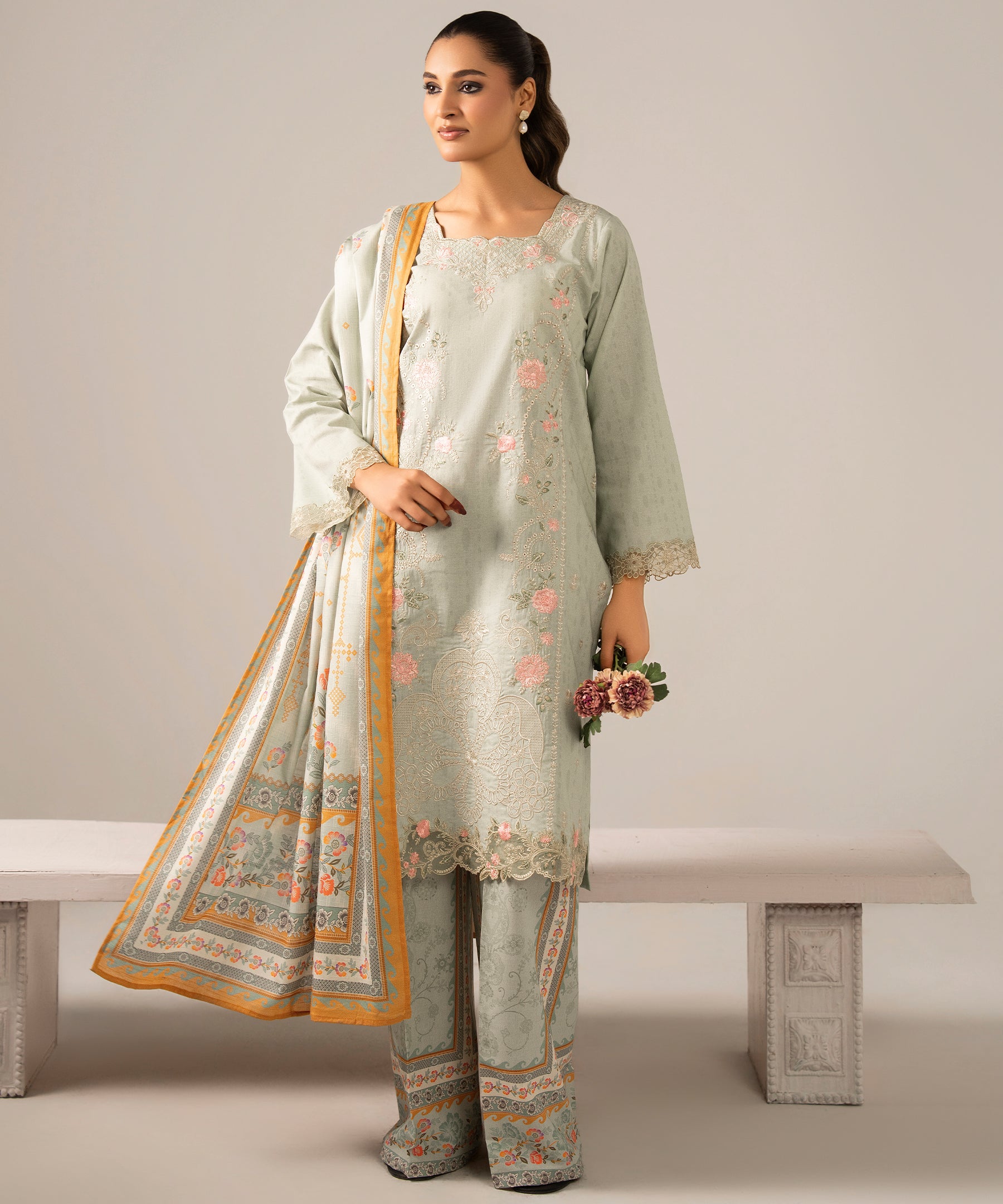 3PC Printed Embroidered Khaddar - 2602