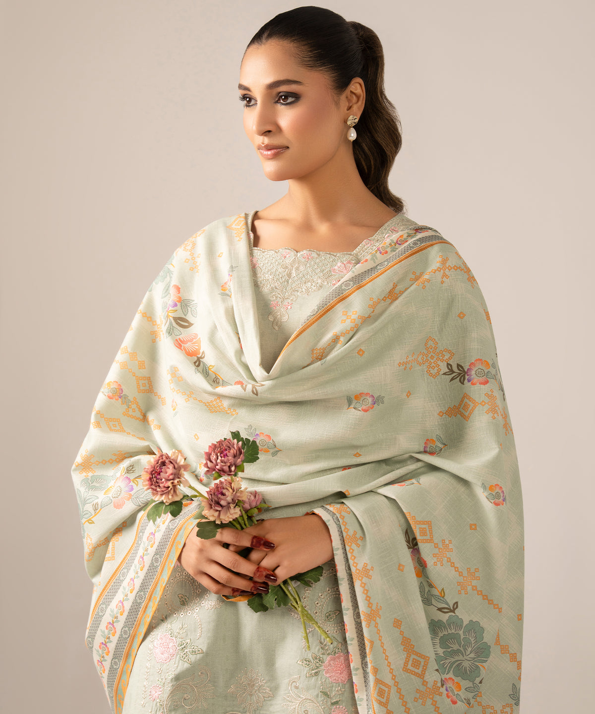 3PC Printed Embroidered Khaddar - 2602