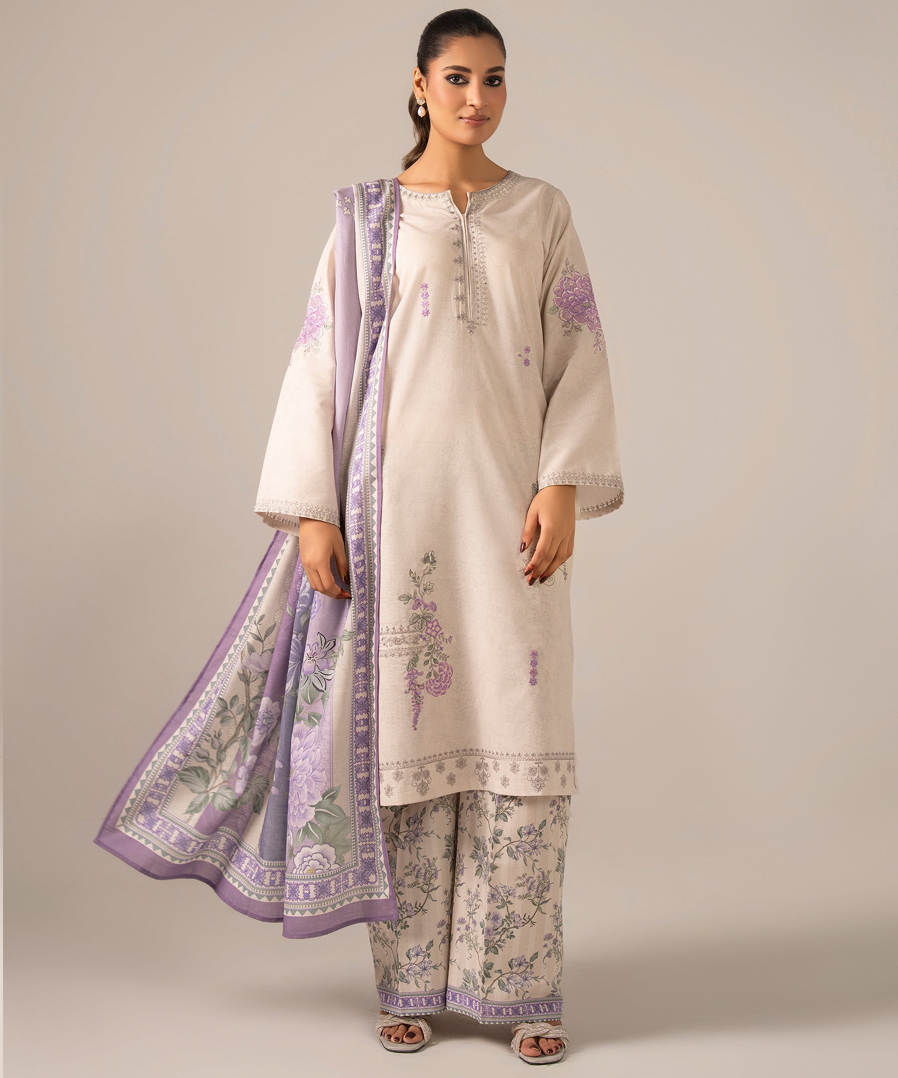 3PC Printed Embroidered Khaddar - 2603