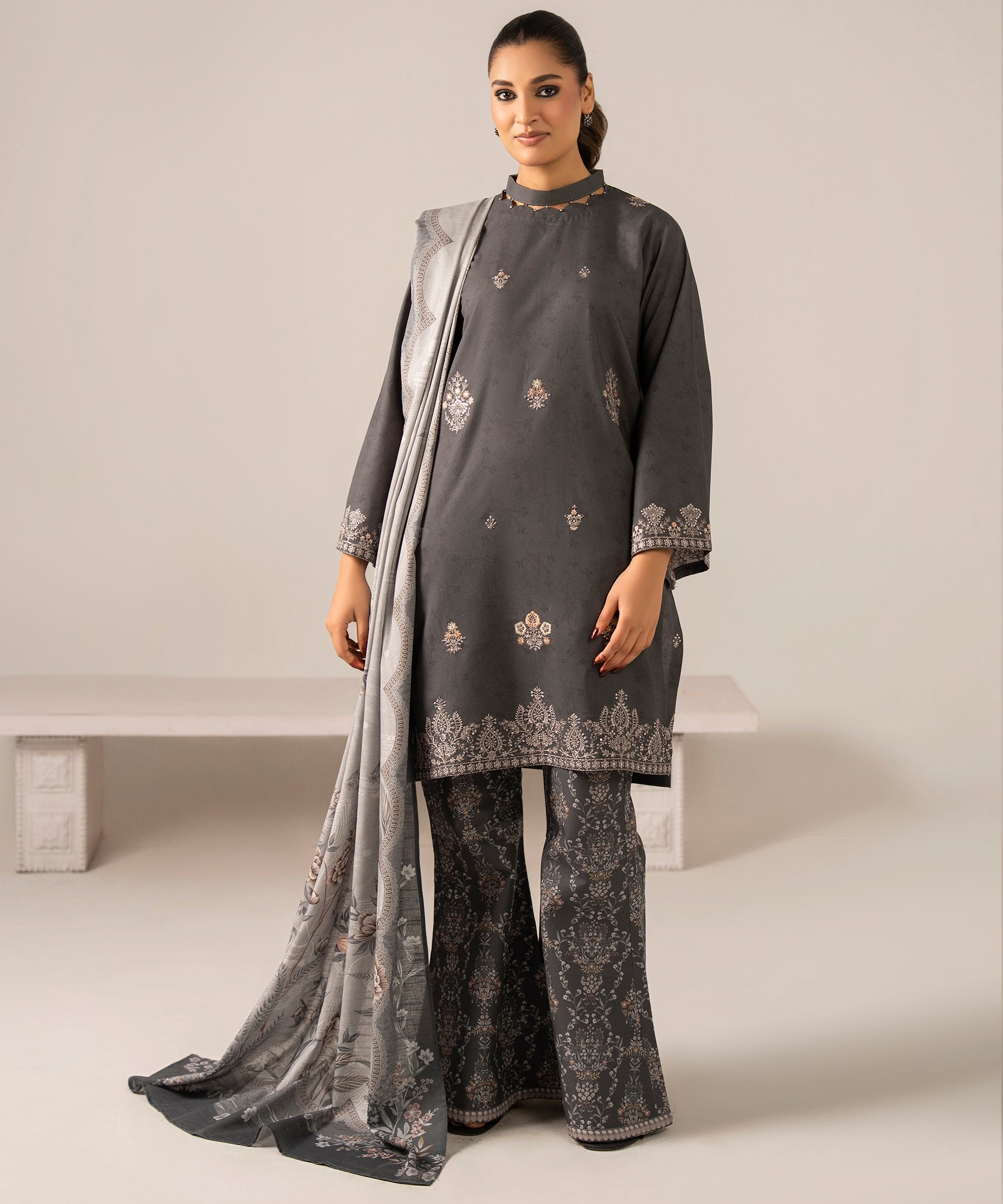 3PC Printed Embroidered Khaddar - 2604