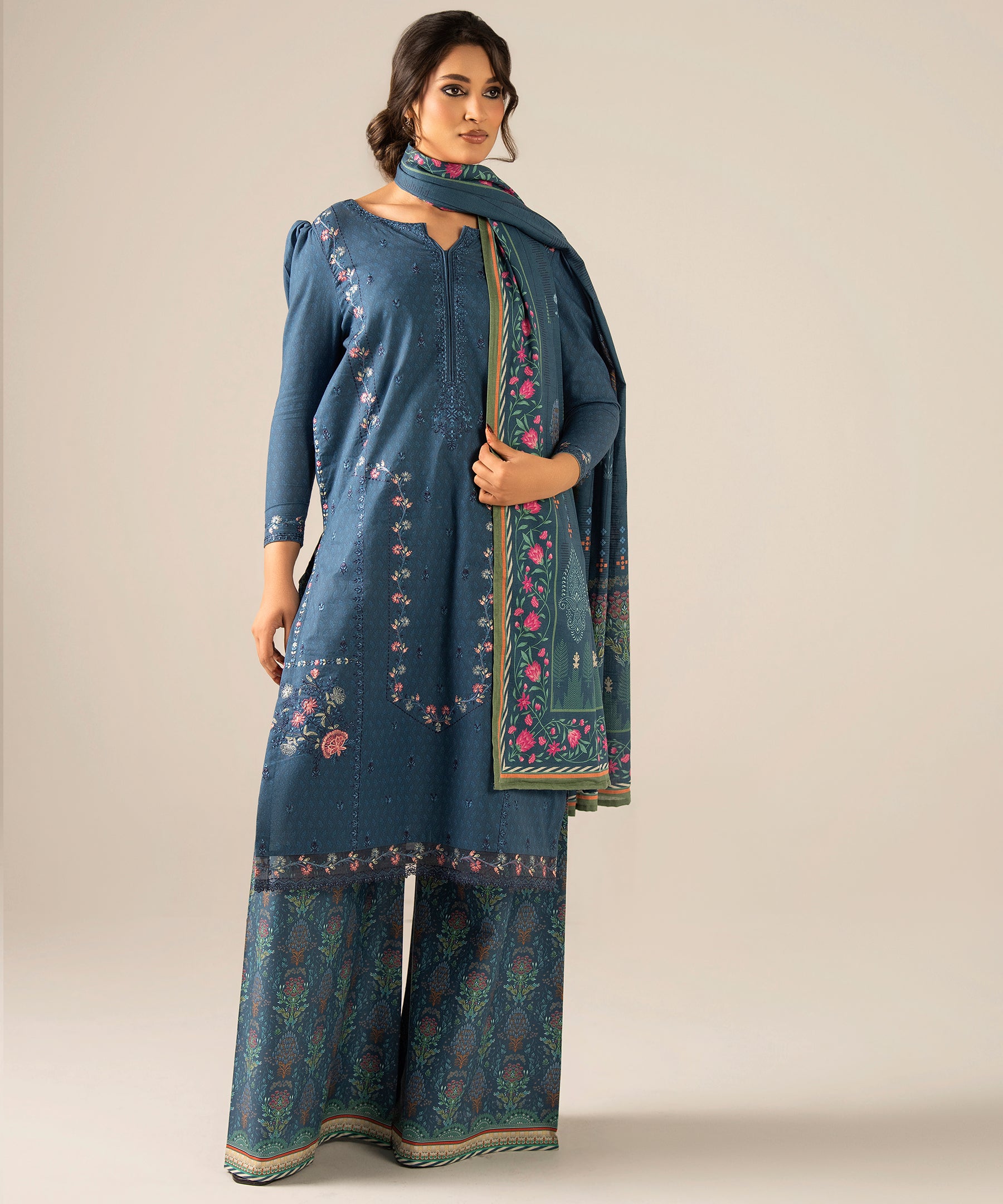 3PC Printed Embroidered Khaddar - 2605