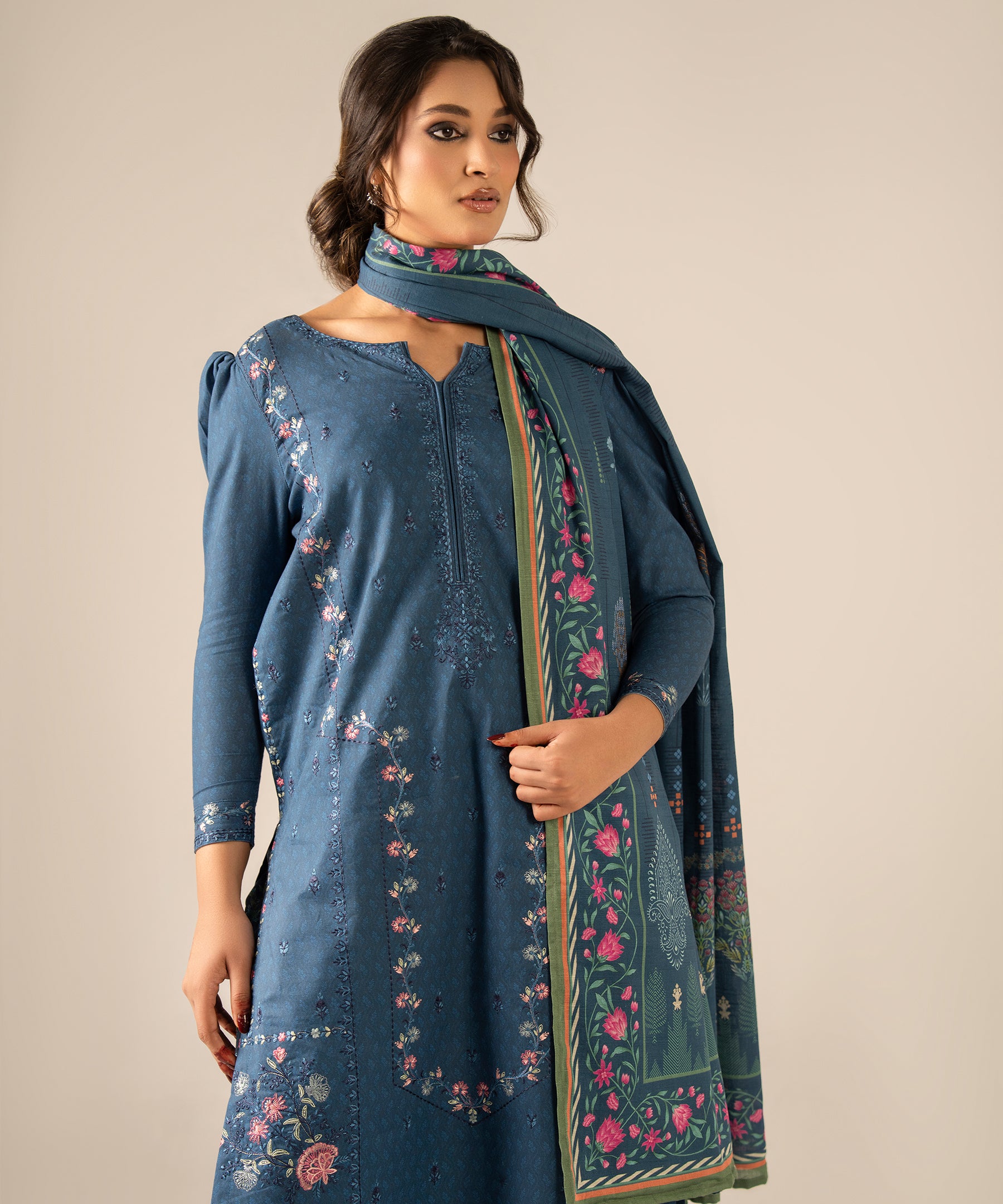 3PC Printed Embroidered Khaddar - 2605