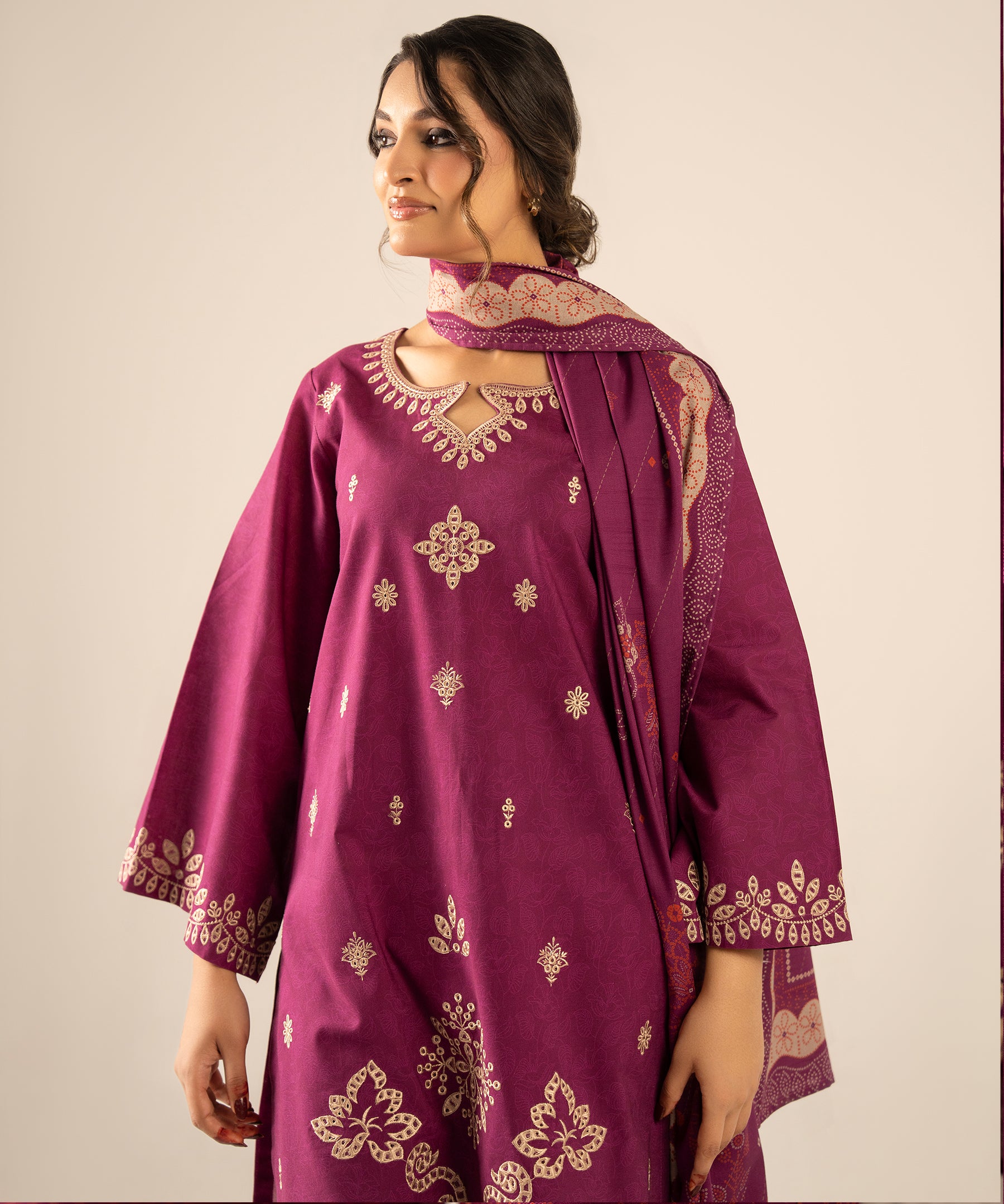 3PC Printed Embroidered Khaddar - 2607