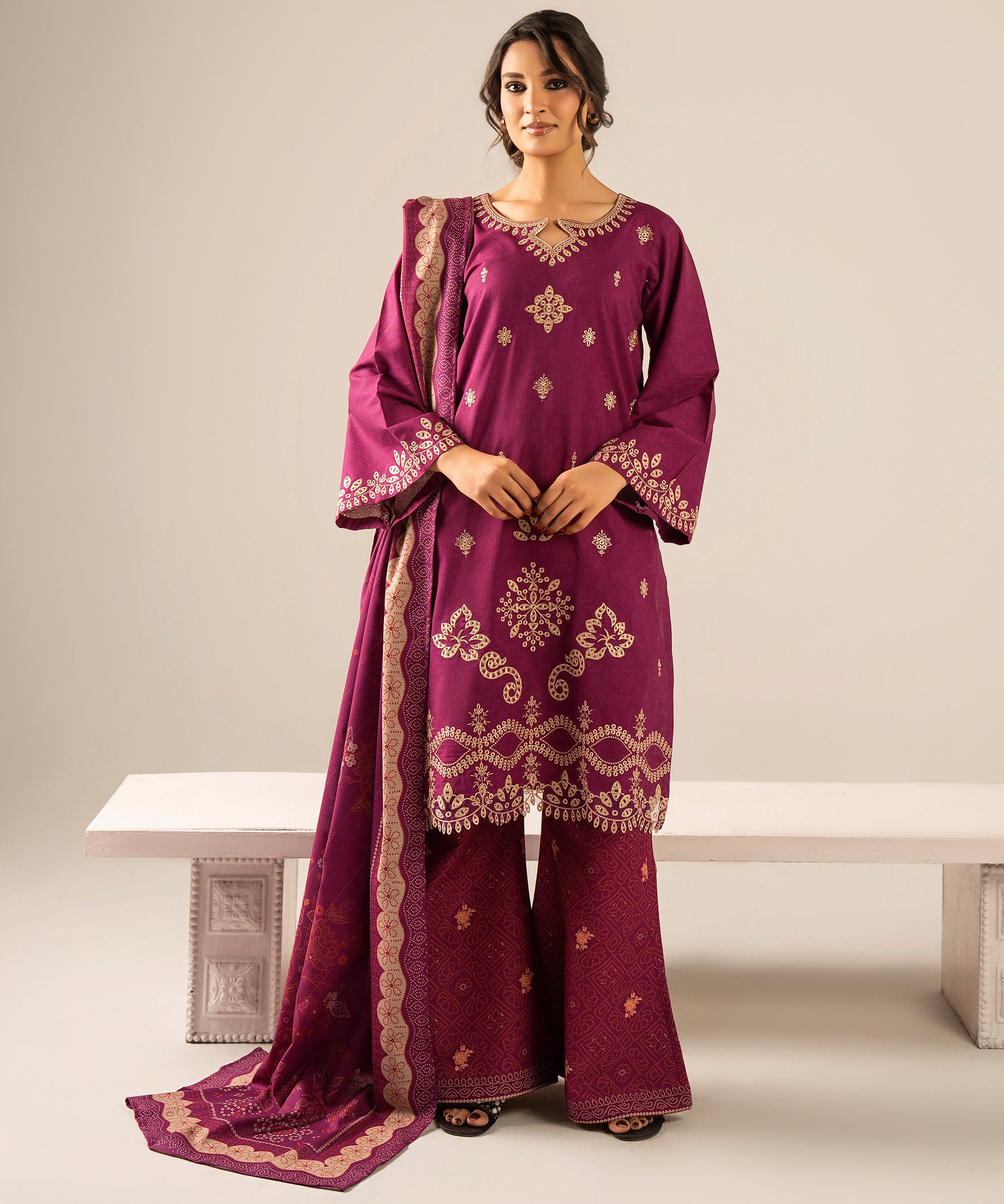 3PC Printed Embroidered Khaddar - 2607