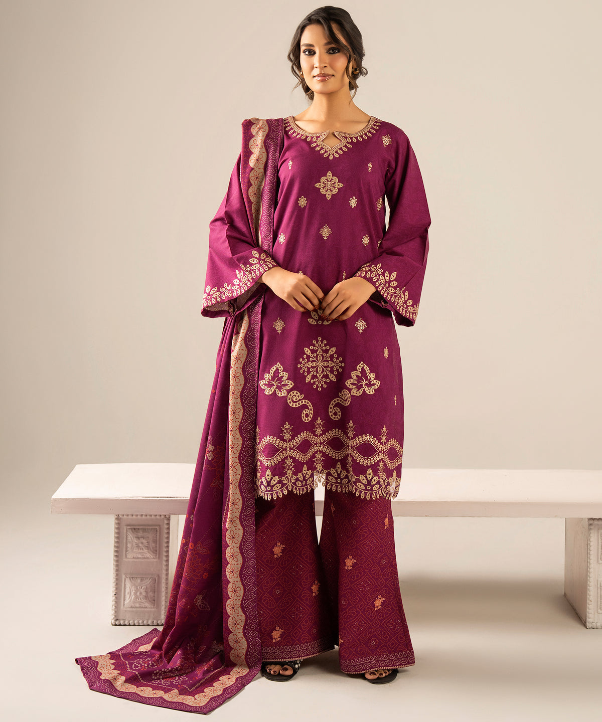 3PC Printed Embroidered Khaddar - 2607