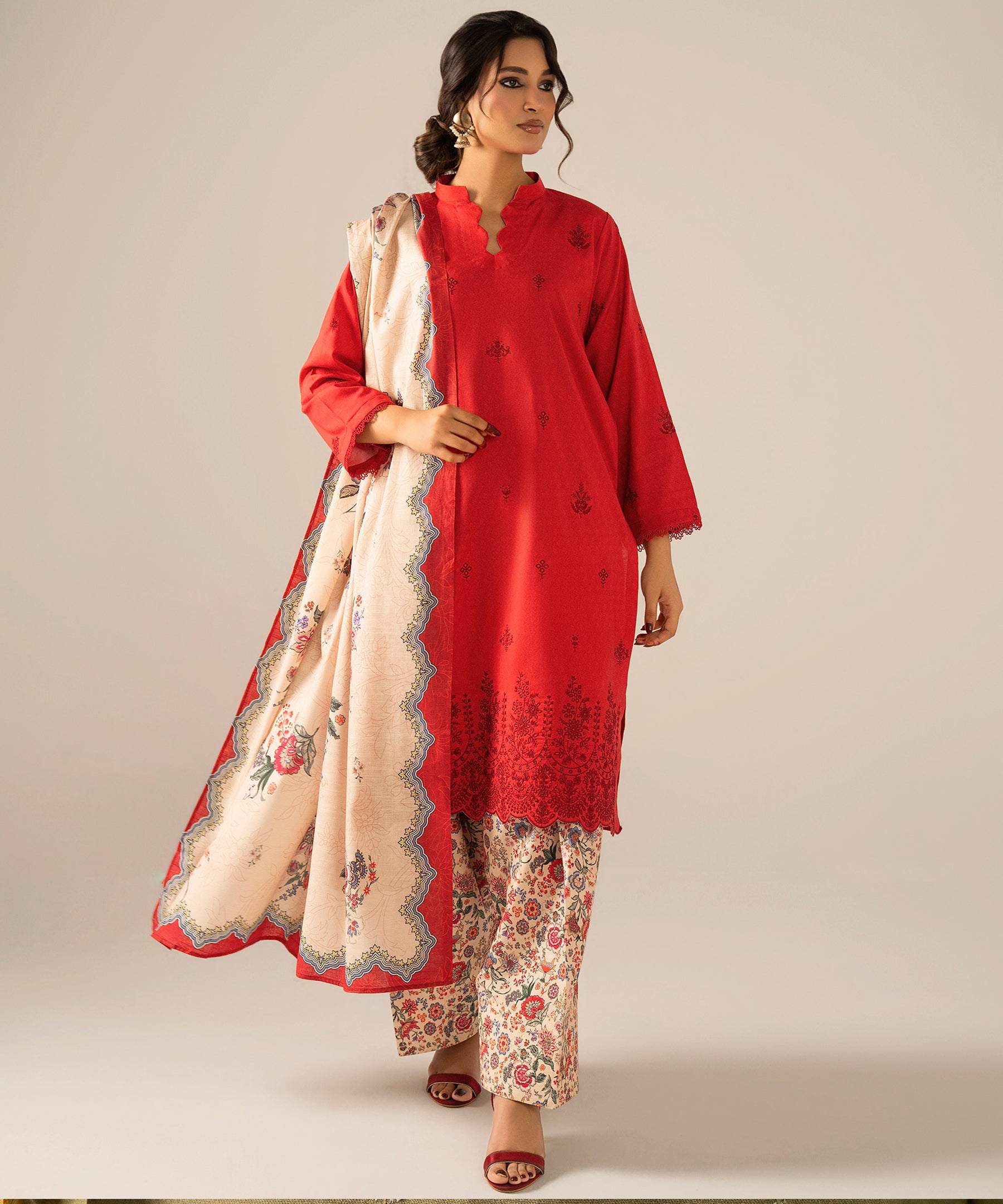 3PC Printed Embroidered Khaddar - 2608