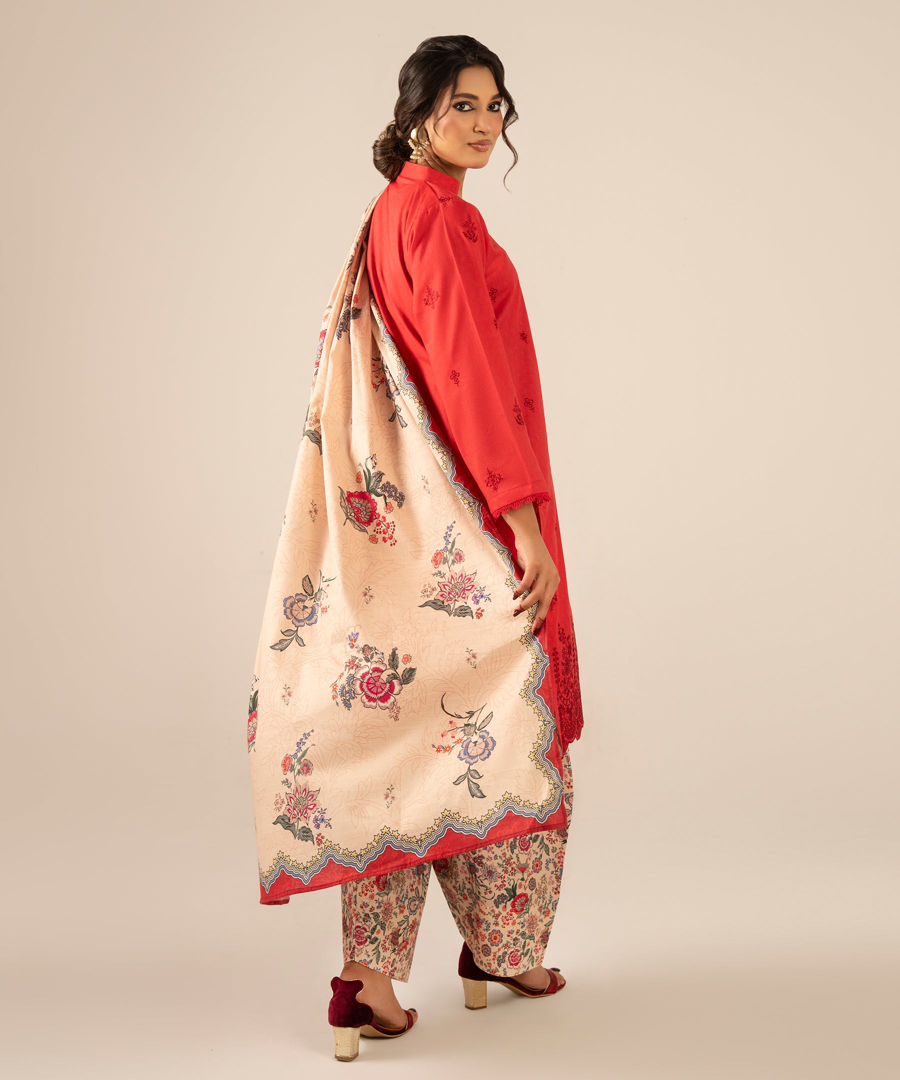 3PC Printed Embroidered Khaddar - 2608